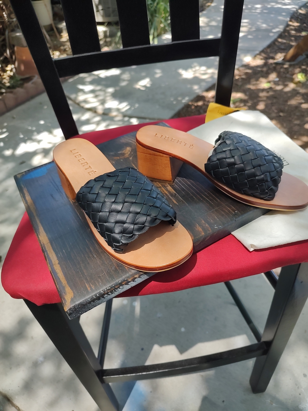 Liberté Black Woven Leather Slide Mules